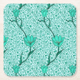 Dessous-de-verre Carré En Papier Art Nouveau Tulip Damask, Turquoise