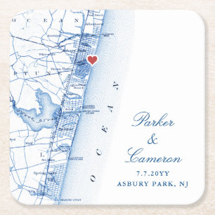 Dessous-de-verre Carré En Papier Asbury Park NJ Carte Mariage Favoriser Marine Blue