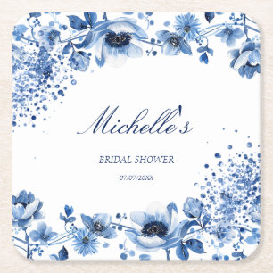 Dessous-de-verre Carré En Papier Asiatique Chinoiserie Bleu clair Floral Bridgerton