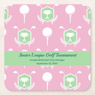 Dessous-de-verre Carré En Papier Assiette de fête de ligue de golf - Rose et Vert