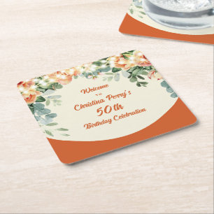 Dessous-de-verre Carré En Papier Assiettes en Papier Florales Élégantes pour 50e An