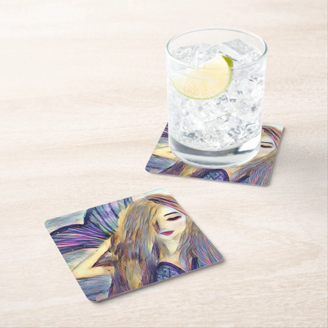 Dessous-de-verre Carré En Papier Assiettes en papier personnalisées thème sirène (En situation)