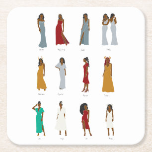 Dessous-de-verre Carré En Papier Astrologie Zodiaque de la femme noire