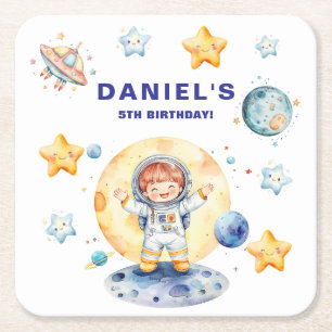 Dessous-de-verre Carré En Papier Astronaut Space Theme Custom Birthday Party