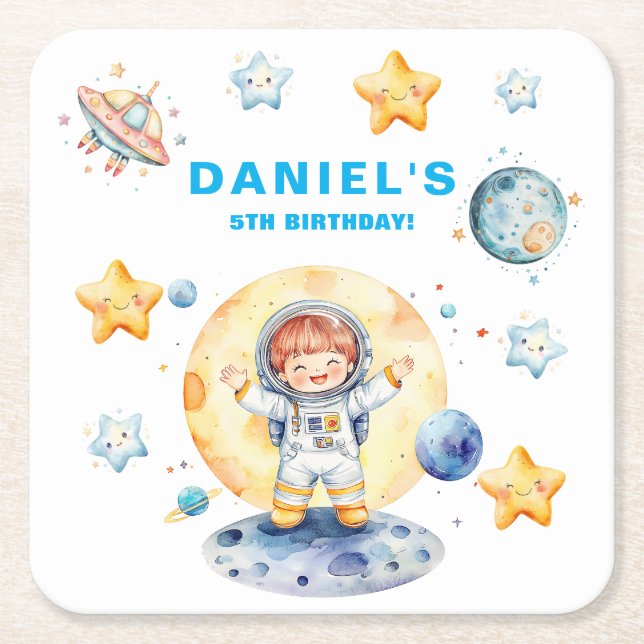 Dessous-de-verre Carré En Papier Astronaut Space Theme Custom Birthday Party (Devant)