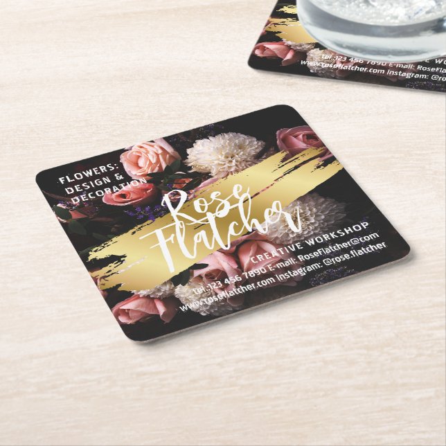 Dessous-de-verre Carré En Papier Atelier de fleurs Black Gold (Incliné)