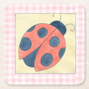 Dessous-de-verre Carré En Papier Atterrissage de trio de coccinelle sur des fleurs