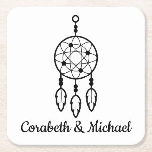 Dessous-de-verre Carré En Papier Attrape-rêves Boho, Mariage Tribal Amérindien
