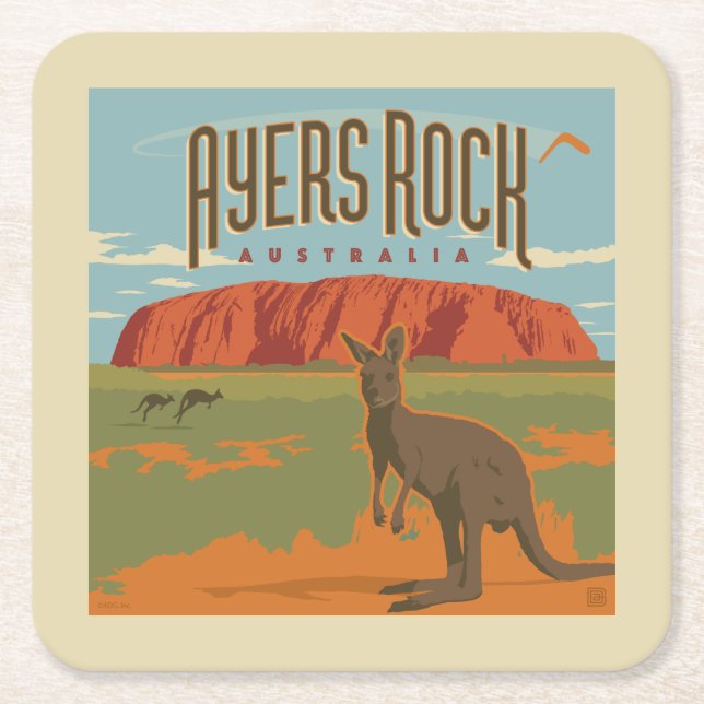 Dessous-de-verre Carré En Papier Australie | Ayers Rock Kangaroos (Devant)