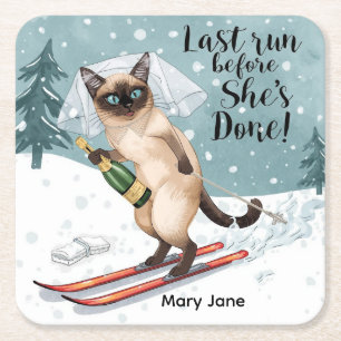 Dessous-de-verre Carré En Papier Autocollant enterrement de vie de jeune fille ski 