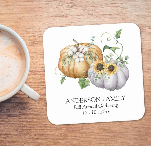 Dessous-de-verre Carré En Papier Automne Citrouille Tournesol et Fleurs de coton (In situ)