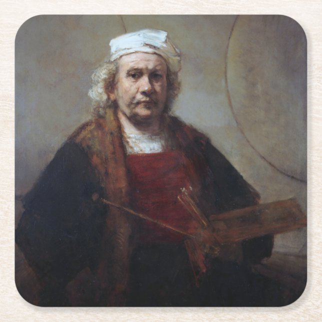 Dessous-de-verre Carré En Papier Autoportrait à deux cercles, Rembrandt (Devant)
