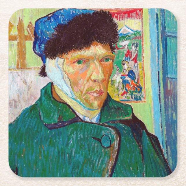 Dessous-de-verre Carré En Papier Autoportrait avec oreille déchirée, Van Gogh (Devant)