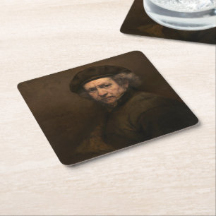 Dessous-de-verre Carré En Papier Autoportrait de Rembrandt : Peintre de l'Âge d'or 