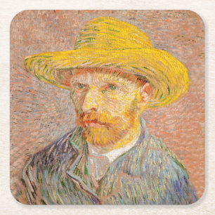 Dessous-de-verre Carré En Papier Autoportrait de Vincent Van Gogh avec chapeau de p