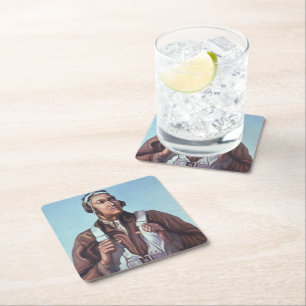 Dessous-de-verre Carré En Papier Aviateurs noirs : Service militaire de combat de 2