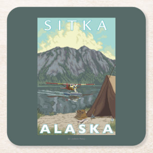 Dessous-de-verre Carré En Papier Avion de Bush et pêche - Sitka, Alaska