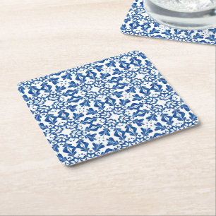 Dessous-de-verre Carré En Papier Azulejos Bleus Motif Vintage Portugais 