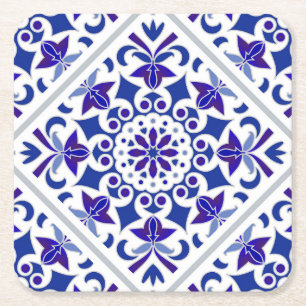 Dessous-de-verre Carré En Papier Azulejos Indigo Portugais tuiles bleues et blanche