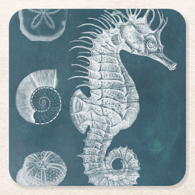Dessous-de-verre Carré En Papier Azure Seahorse Study I (Devant)