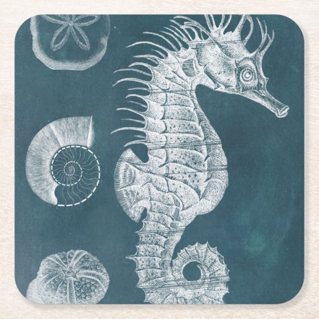 Dessous-de-verre Carré En Papier Azure Seahorse Study I (Devant)