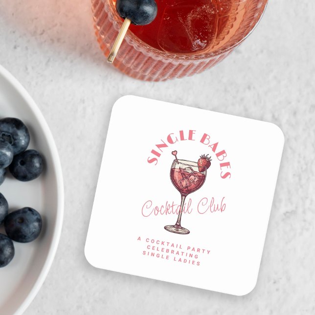 Dessous-de-verre Carré En Papier Babes simples Saint Valentin Cocktail rose (Créateur téléchargé)