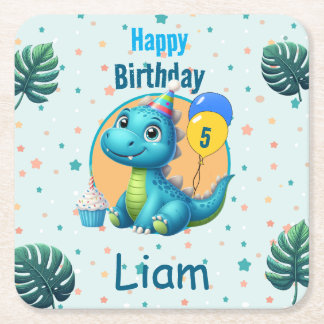 Dessous-de-verre Carré En Papier Baby Dino Birthday Coaster