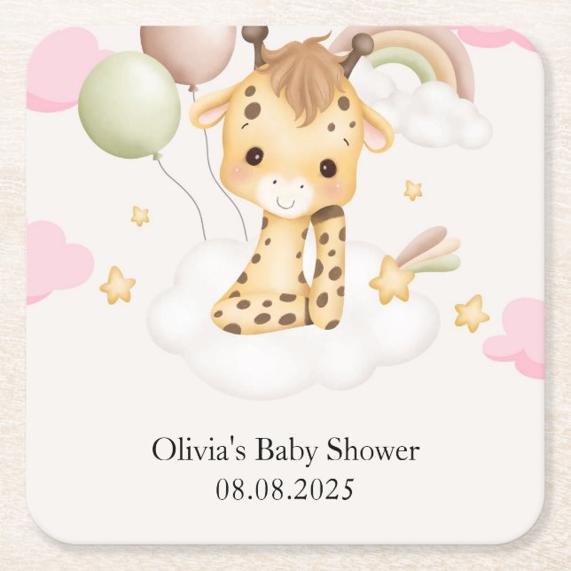 DESSOUS-DE-VERRE CARRÉ EN PAPIER BABY GIRAFFE BABY SHOWER  (Devant)