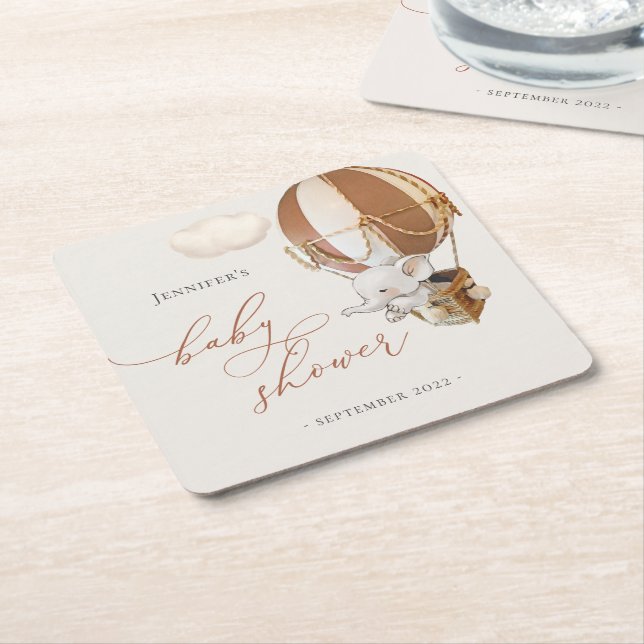 Dessous-de-verre Carré En Papier Baby shower à ballon éléphant (Incliné)