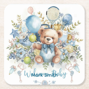 Dessous-de-verre Carré En Papier Baby shower à thème de tennis pour Baby Boy Party