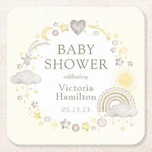 Dessous-de-verre Carré En Papier Baby Shower Arc-en-Ciel Aquarelle Bohème