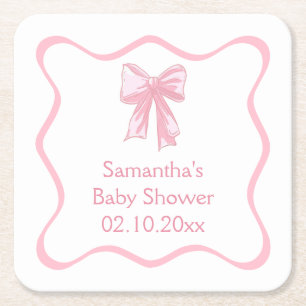 Dessous-de-verre Carré En Papier Baby Shower au Ruban Rose