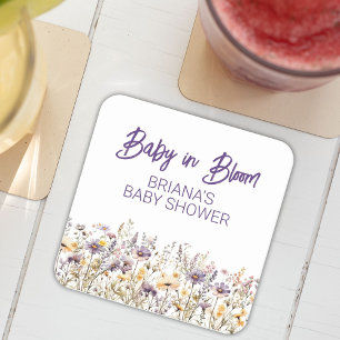 Dessous-de-verre Carré En Papier Baby-shower aux fleurs sauvages violettes mixte
