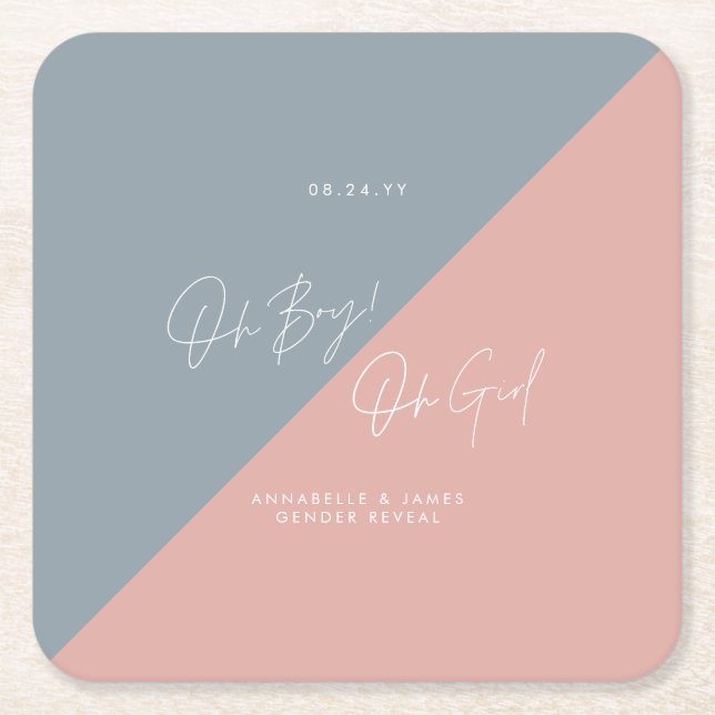 Dessous-de-verre Carré En Papier baby shower bleu, sexe révéler (Devant)