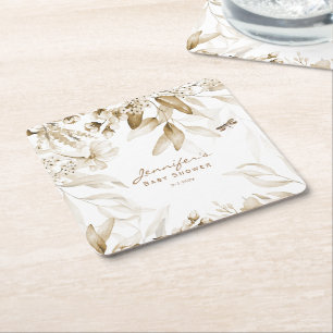 Dessous-de-verre Carré En Papier Baby shower Boho, Sepia Still Life Floral Drop,