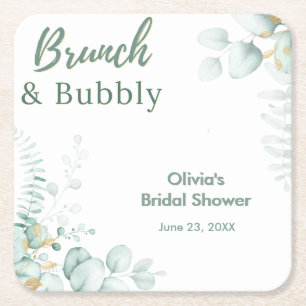Dessous-de-verre Carré En Papier Baby Shower Botanique Eucalyptus Brunch & Bubbly