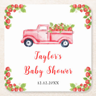 Dessous-de-verre Carré En Papier Baby Shower Camion Fraise