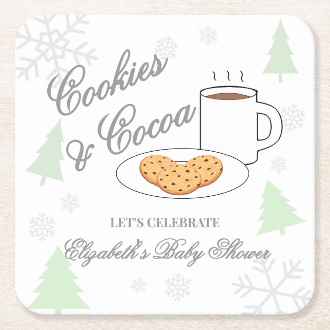 Dessous-de-verre Carré En Papier Baby Shower Cookies & Cocoa (Devant)