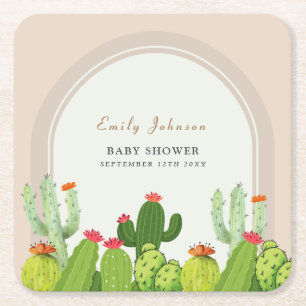 Dessous-de-verre Carré En Papier Baby shower d'arche de Boho Cactus neutre par sexe