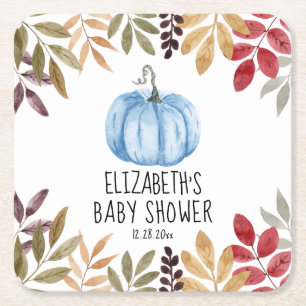 Dessous-de-verre Carré En Papier Baby shower d'automne Citrouille bleu