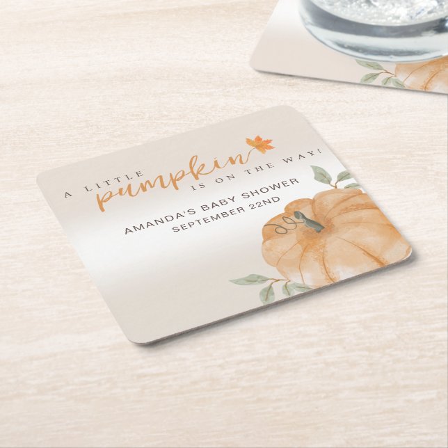 Dessous-de-verre Carré En Papier Baby shower d'automne d'Orange Little Citrouille (Incliné)
