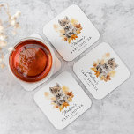 Dessous-de-verre Carré En Papier Baby shower d'automne du loup de bois mignon<br><div class="desc">De mignons dessous de verre de baby showers à thème boisé, illustrés d'une aquarelle d'un bébé loup entouré de feuilles d'automne, dans les tons orange, rouge et jaune. Personnalisez les dessous de verre de baby shower de loup-bébé avec le nom et la date du baby shower de la future mère....</div>
