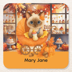 Dessous-de-verre Carré En Papier Baby shower d'automne pour Amoureux de les chats