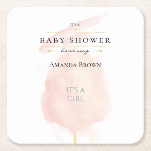 Dessous-de-verre Carré En Papier Baby shower de bonbons en coton rose d'aquarelle
