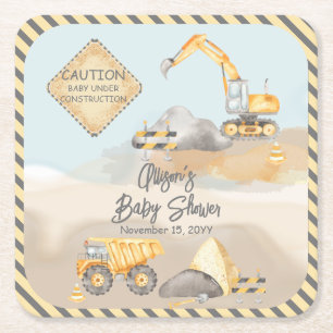 Dessous-de-verre Carré En Papier Baby shower de camion de construction