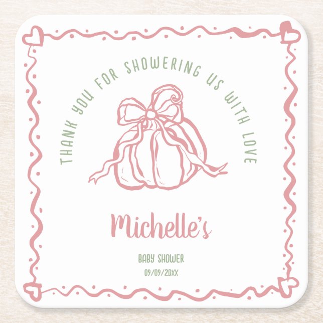Dessous-de-verre Carré En Papier Baby shower de Merci moderne et unique (Devant)