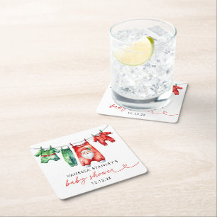 Dessous-de-verre Carré En Papier Baby shower de Père Noël Red Holly