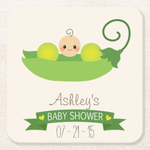 Dessous-de-verre Carré En Papier Baby shower de pois doux verts