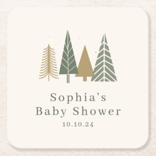 Dessous-de-verre Carré En Papier Baby shower d'hiver vert