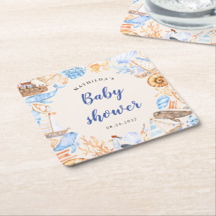 Dessous-de-verre Carré En Papier baby shower d'illustrations de plage nautique
